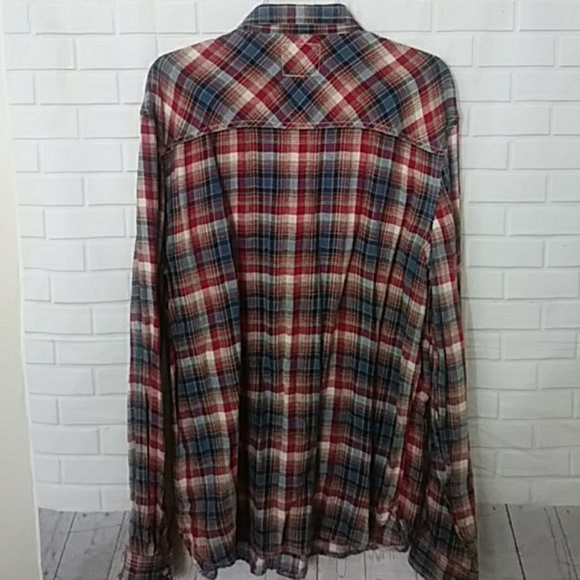 Levi's red white & blue plaid long-sleeve shirt lg - Picture 6 of 7